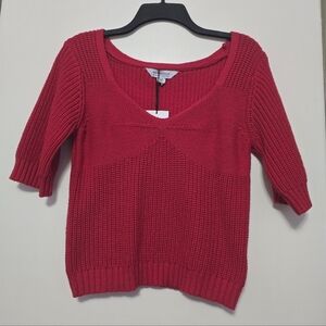 Sanctuary Scarlet V-Neck 100% Cotton Red Sweater. Size M.